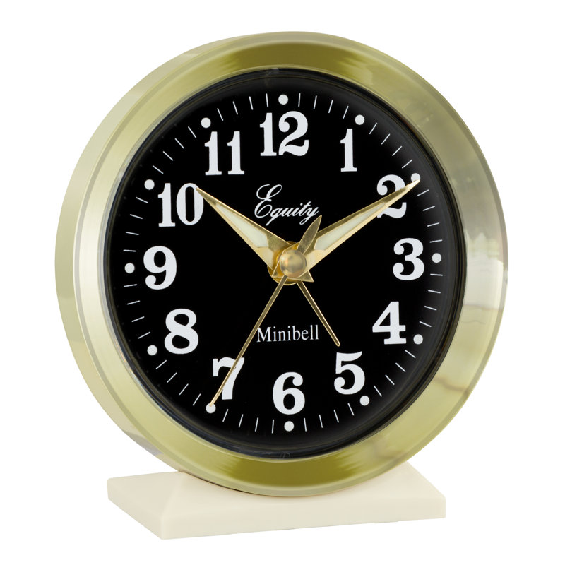 Horloge de table en métal à alarme analogique traditionnelle en or/blanc