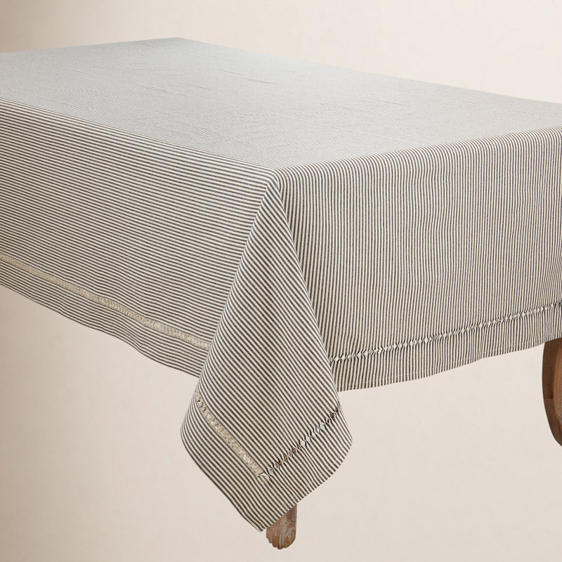 Tablecloth With Stripe Hemstitch Design, 180"L x 65"W