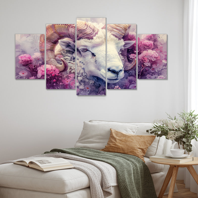 «Mauve et blanc» Astrologie du Bélier - Astronomie du Bélier, ensemble d'art mural sur toile