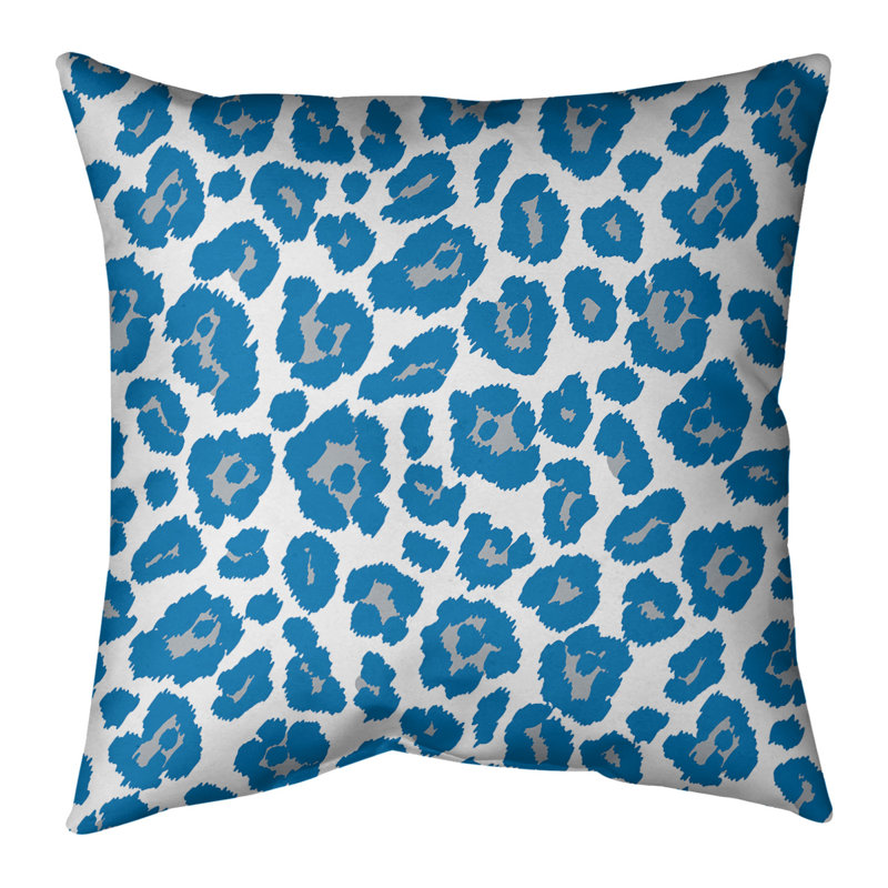 Housse de coussin carrée à imprimé léopard Detroit football, Blanc, bleu, gris, 20 po X 20 po, Simili daim