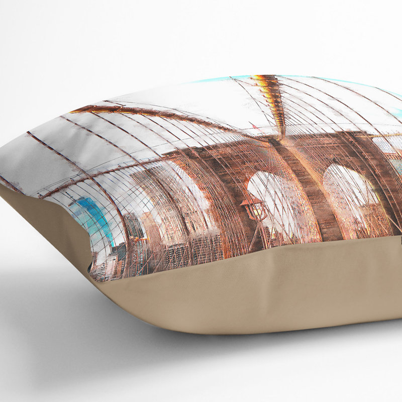 Brooklyn Bridge New York City Cushion with Filling, 40cm H x 40cm W x 15cm D, Stone
