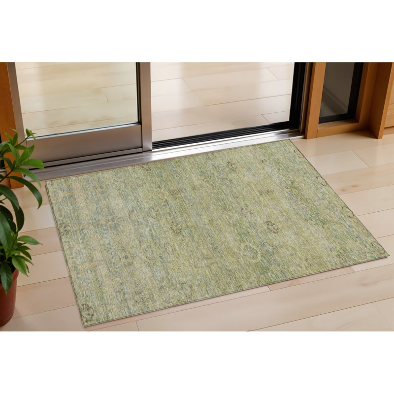 Tapis oriental lavable intérieur vert et doré 3 pi x 5 pi