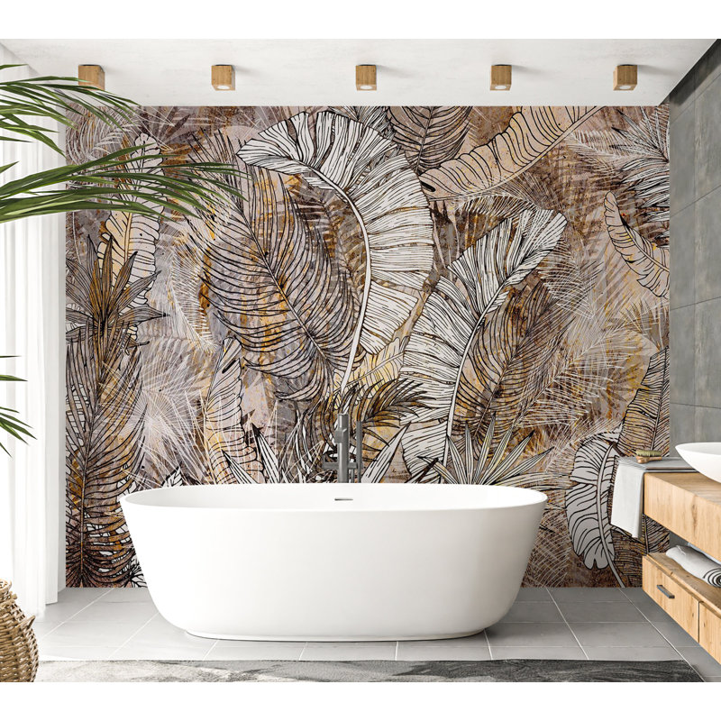 Murale botanique pelez et collez - Plumes de miel, L 55 po x l 77 po