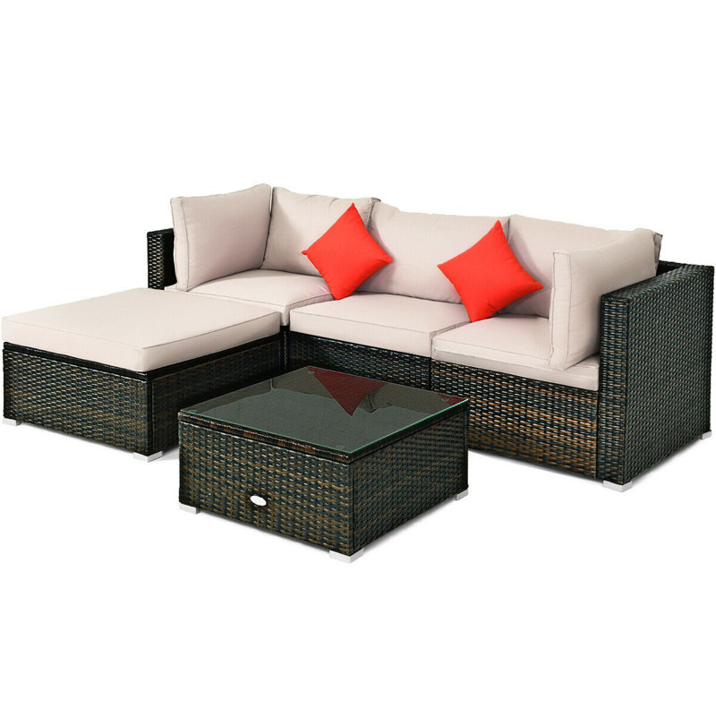 Wicker 4 - Person Patio Conversation Set with Cushions, Beige