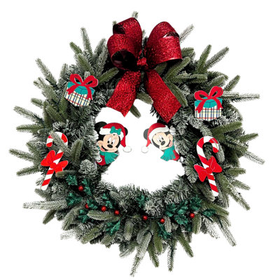 Disney Seasons Greetings Mickey Mouse and Minnie Mouse 26 in. Pre-Lit Christmas Wreath