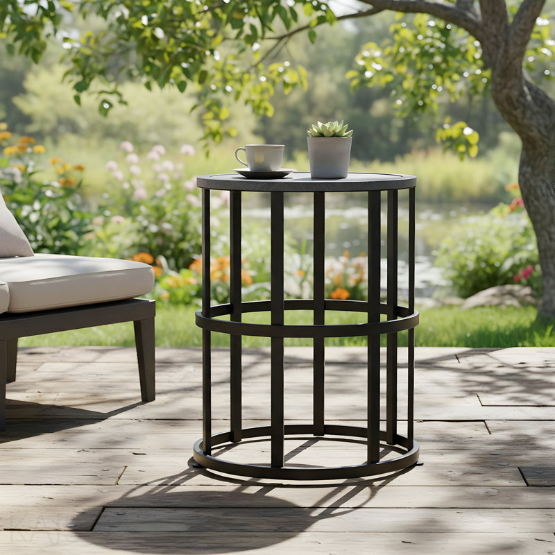 Table d'appoint en céramique avec structure en fer thermolaqué - Décoration de patio légère et résistante aux intempéries