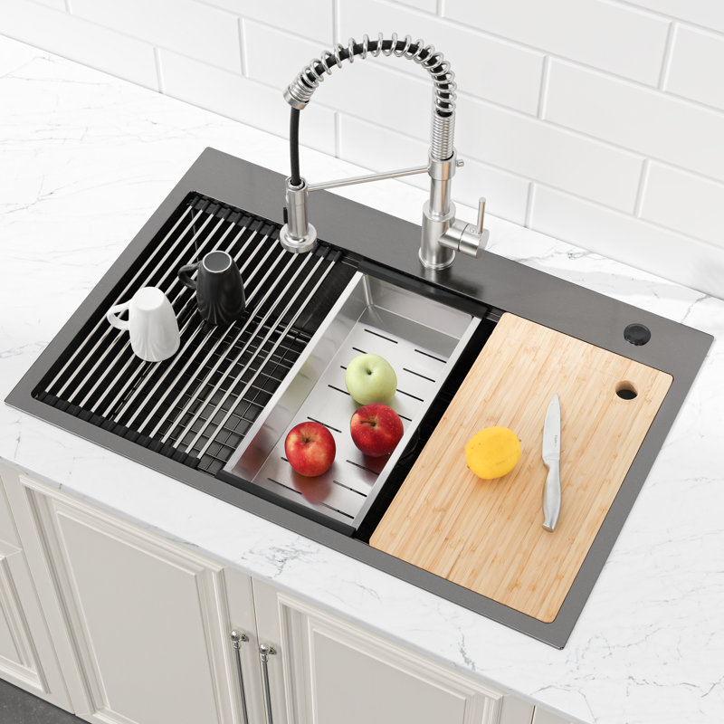 33"X22" Handmade Kitchen Sink - Black Stainless Steel Workstation With Superior Quality Control 33X22 Inch Better Water Flow