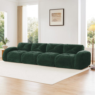 Tissu de velours doux de 140 po, canapé désossé avec capitonnage, éponge haute densité 32D, fond ergonomique, aucun assemblage requis, conception antidérapante inférieure, pour les salons, cinéma maison, vert