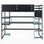 Lit mezzanine simple en bois avec bureau, support de rangement latéral, tablettes multiples et lumière RVB-133663743