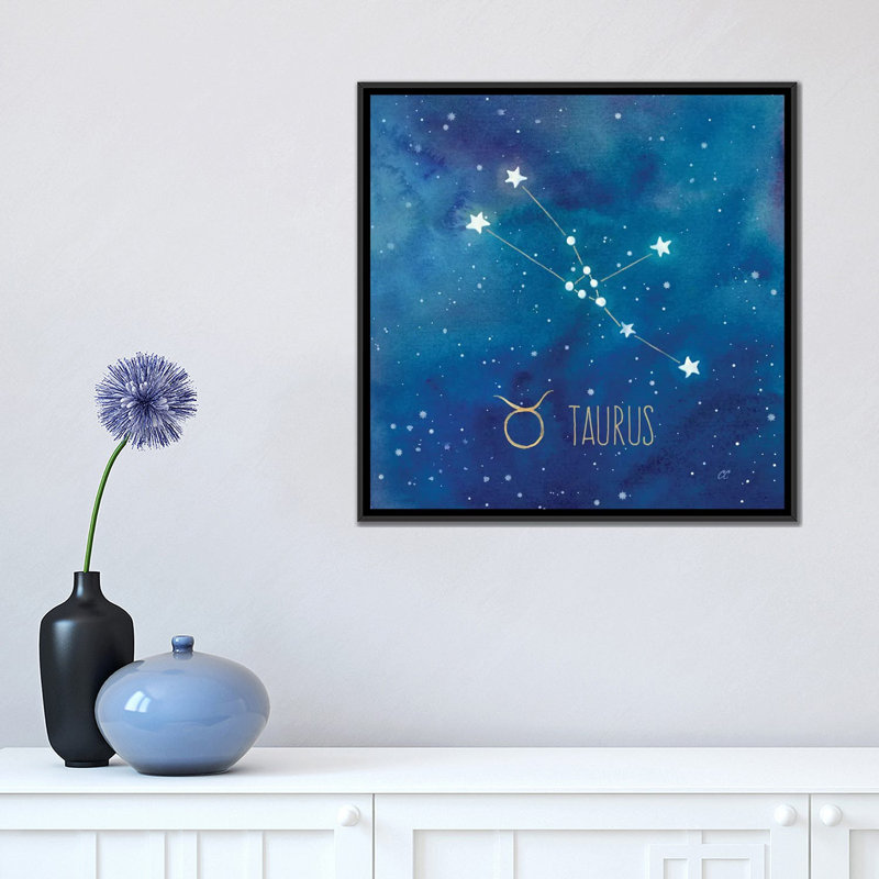 «Star Sign Taurus», impression sur toile, H 18 po x l 18 po x P 1,5 po, Toile avec cadre noir, Pas de tapis