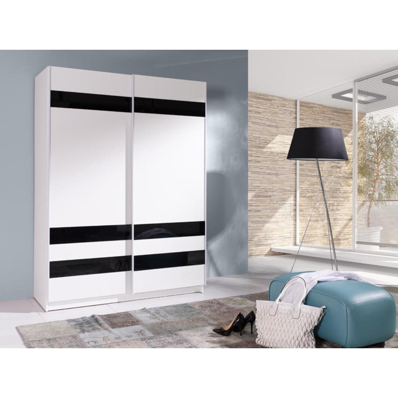 Overby 2 Door Manufactured Wood Wardrobe, Black Lacobel Stripes