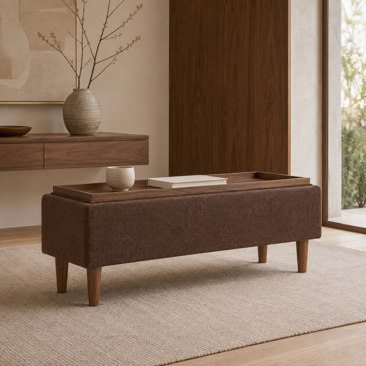Rama Storage Bench, Honeycomb Brown Chenille