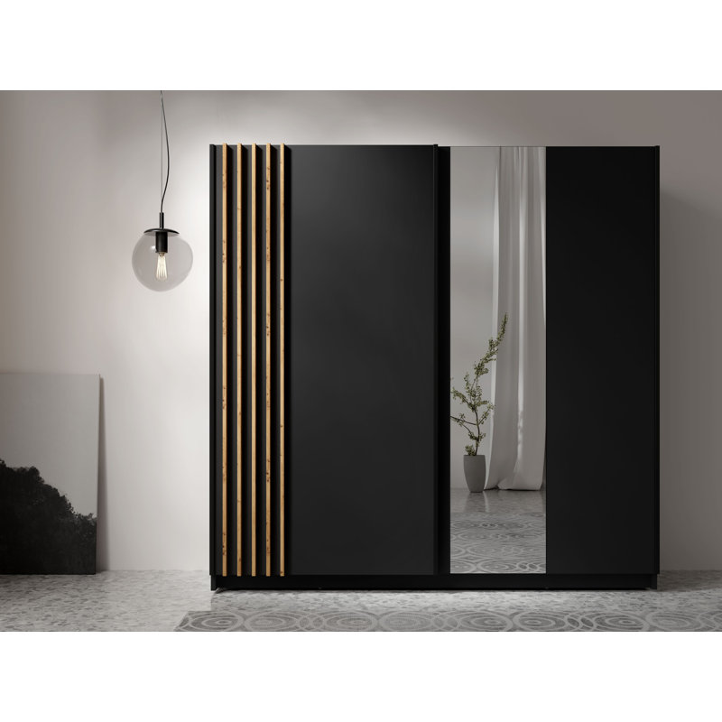 Shaelen 2 Door Laminate Wardrobe, Black, 199cm H x 200cm W x 64cm D