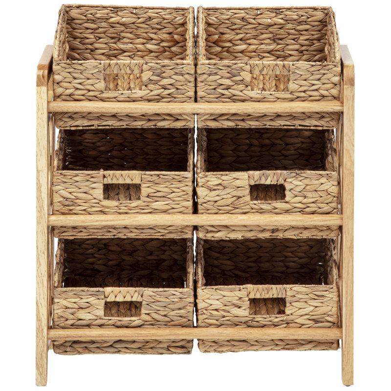 Support de rangement à 3 niveaux avec 6 paniers en jacinthe d'eau tissés