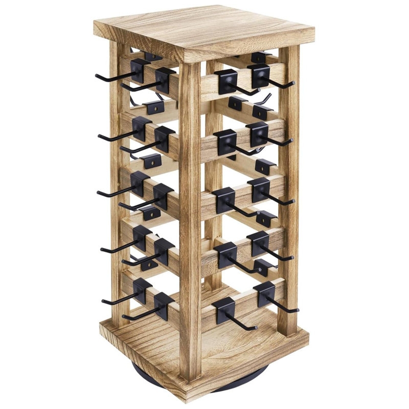 Natural Oak Rotating Jewelry Tower with Black Hooks