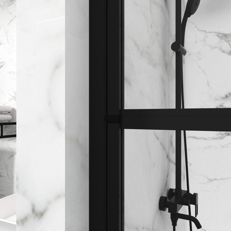Porte de douche à pivot 180 ° 55 po x 31,5 po, noir, verre trempé avec revêtement anti-rayures 55 po x 31,5 po, lumineux et beau