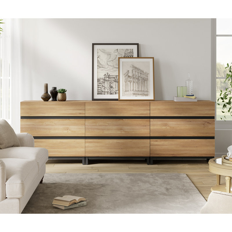 Aadam 9 Drawers Dresser, Oak Wood
