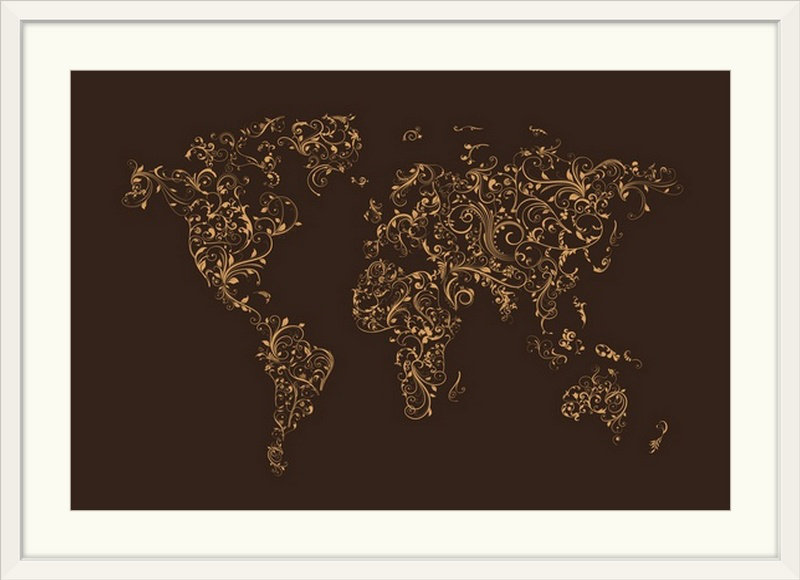 Francy «World Map» par Aniesha, impression, H 28 po x l 38 po x P 1 po, Cadre blanc