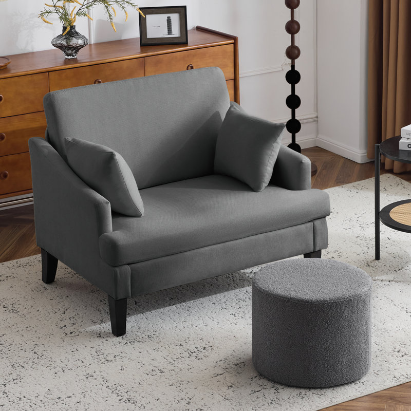 Fauteuil d'appoint surdimensionné de 41 po avec repose-pieds - siège large de 33,5 po et 2 coussins, Dark Grey/Grey Ottoman