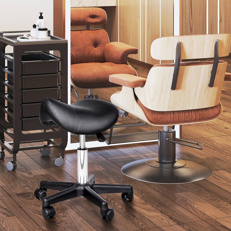 Tabouret à roulettes, similicuir ergonomique, hauteur réglable pour un confort accru dans un spa, un salon, un massage, un bureau, un tabouret noir, avec siège en cuir
