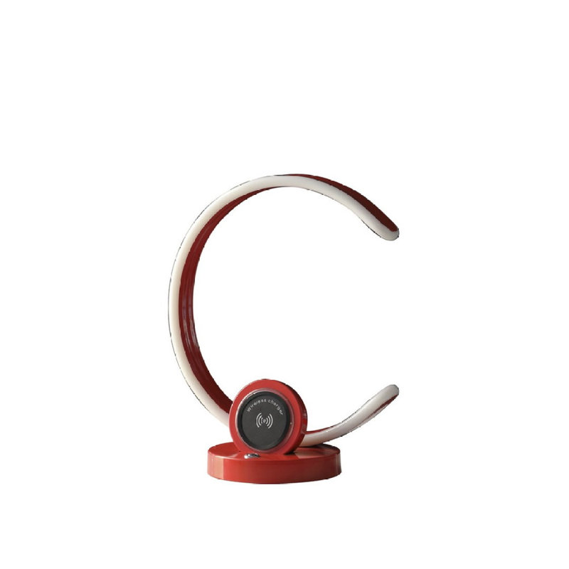 Lampe de table rouge vif de 13,25 po en forme de C avec port USB / sans fil et gradateur tactile