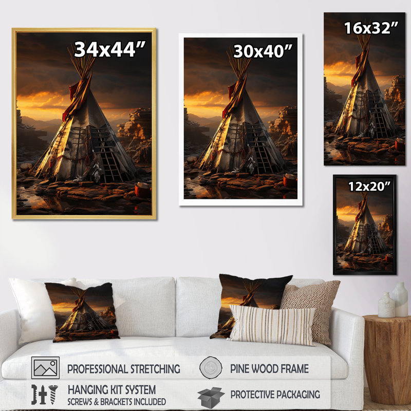 «Native Tipi Soulful Sanctuary», reproduction sur toile, Cadre flottant noir, H 40 po x l 30 po x P 1,5 po