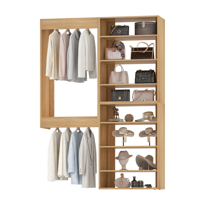 Système de garde-robe modulaire, design polyvalent et personnalisable pour un rangement et une organisation efficaces, en bois