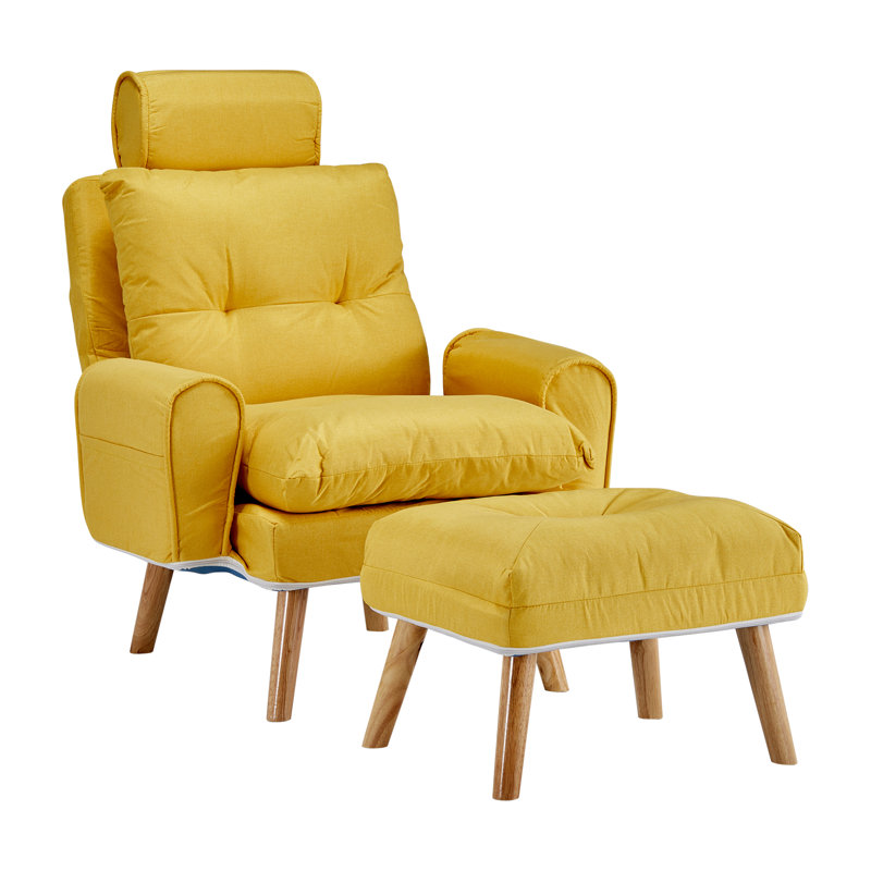 Upholstered Accent Chair with Footstool, Yellow