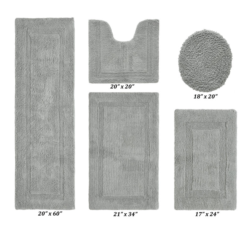 Ensemble de tapis pour salle de bain 5 pièces Lux Premium 2370 GSM, Argent, 5 pièces (18 po x 20 po | 17 po x 24 po | 20 po x