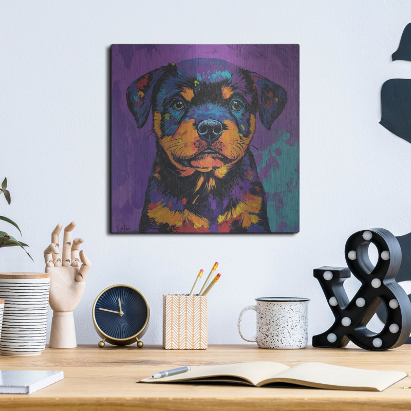  «Woof Rottweiler» par Rich Monet, art mural en métal, 12 po x 12 po, H 12 po x l 12 po