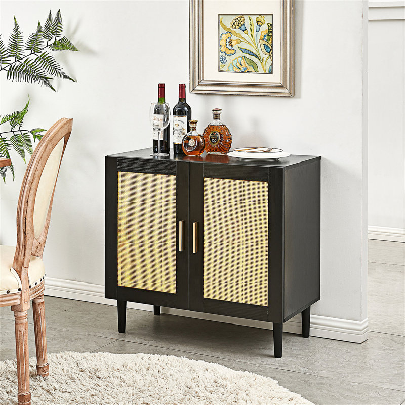 Side Panel Buffet Cabinet With Natural Rattan Door