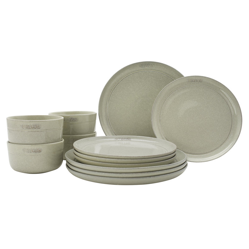 Dining Line Dinnerware Set 12 Piece, White Truffle
