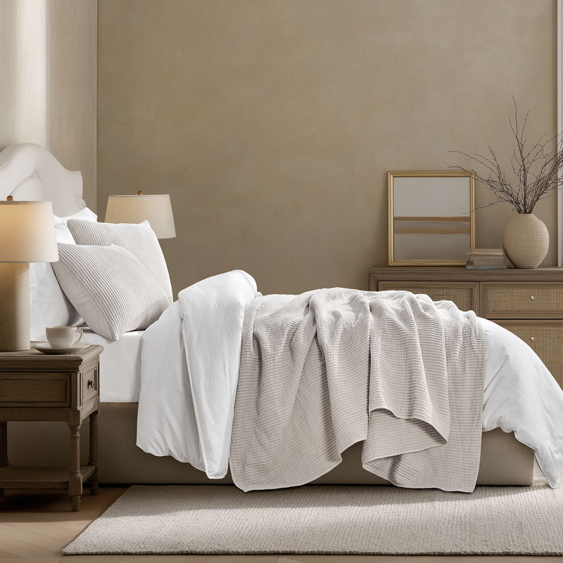 Ensemble de couvre-lit en coton côtelé matelassé, Courtepointe pour lit grand + deux taies décorati, Bouleau