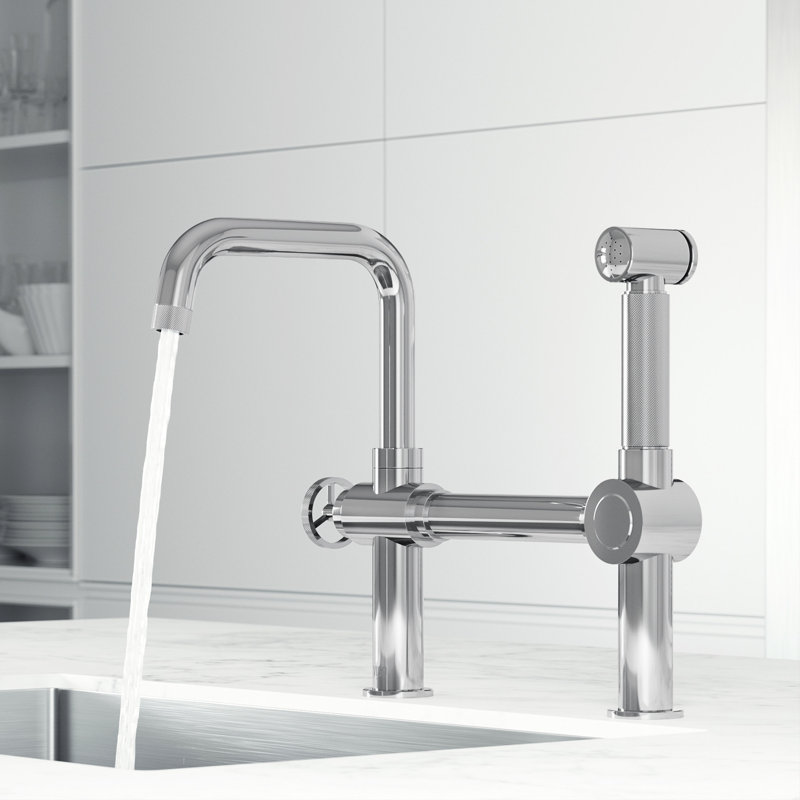 Cass 13 in. H Single-Handle High-Arc Widespread Bridge Kitchen Faucet with Pull-Out Side Sprayer, Chrome