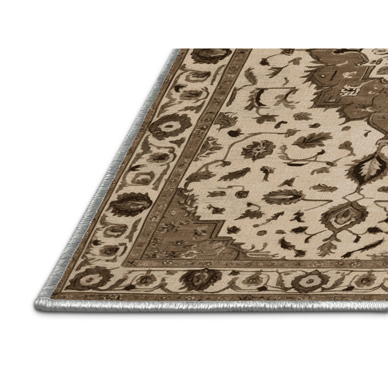 Machine Washable Tabriz Beige Area Rug, Round 8'