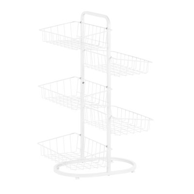 3-Tier White Metal Mesh Produce Basket Stand For Kitchen Countertop, Fruit And Vegetable Organizer With Stable Base
