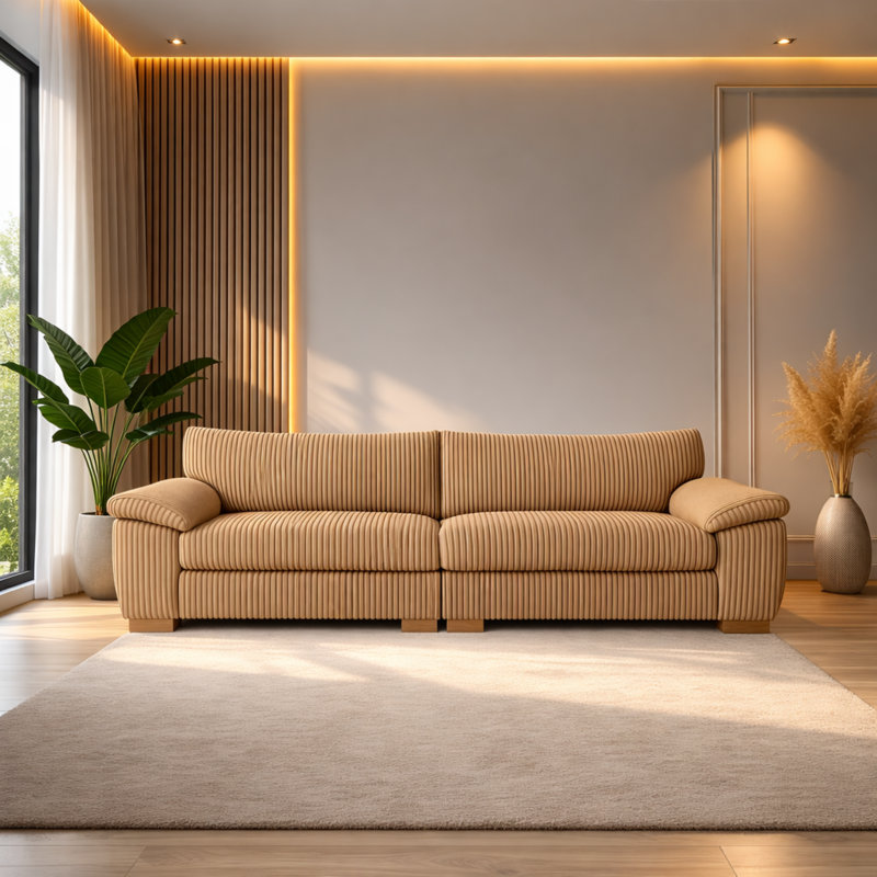 3 Seater Corduroy Sofa, Beige