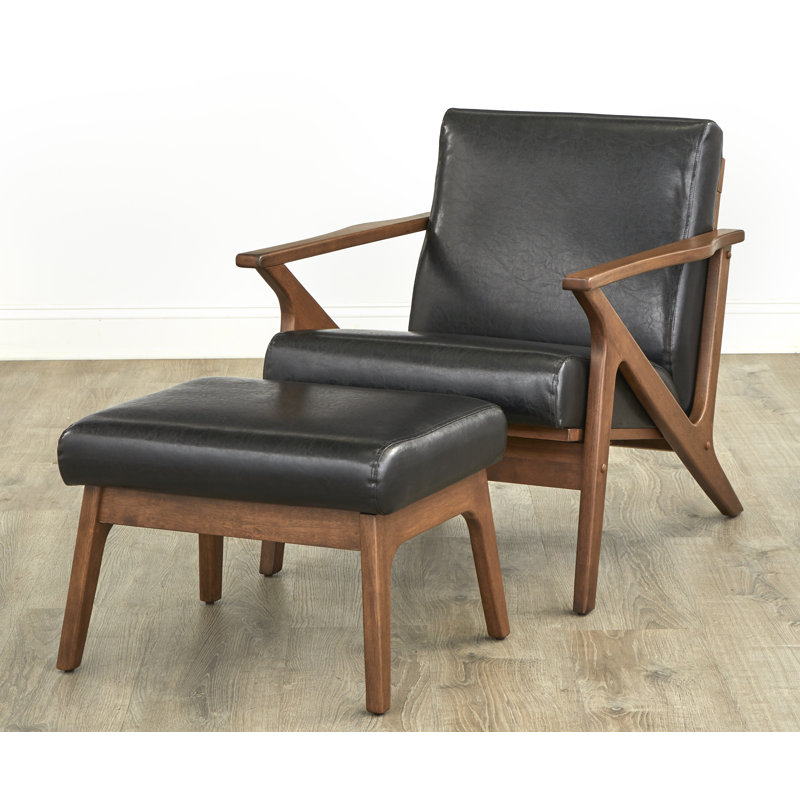 Fauteuil en cuir avec repose-pieds Choudhury, Similicuir noir