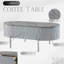 Élégante table basse grise avec plateau ultrabrillant et espace de rangement de forme ovale chic à extension 3/4