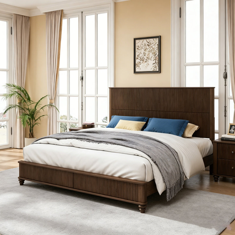 3-Piece Bedroom Set With A King Size Bed And 2 Nightstands, Walnut Brown, King