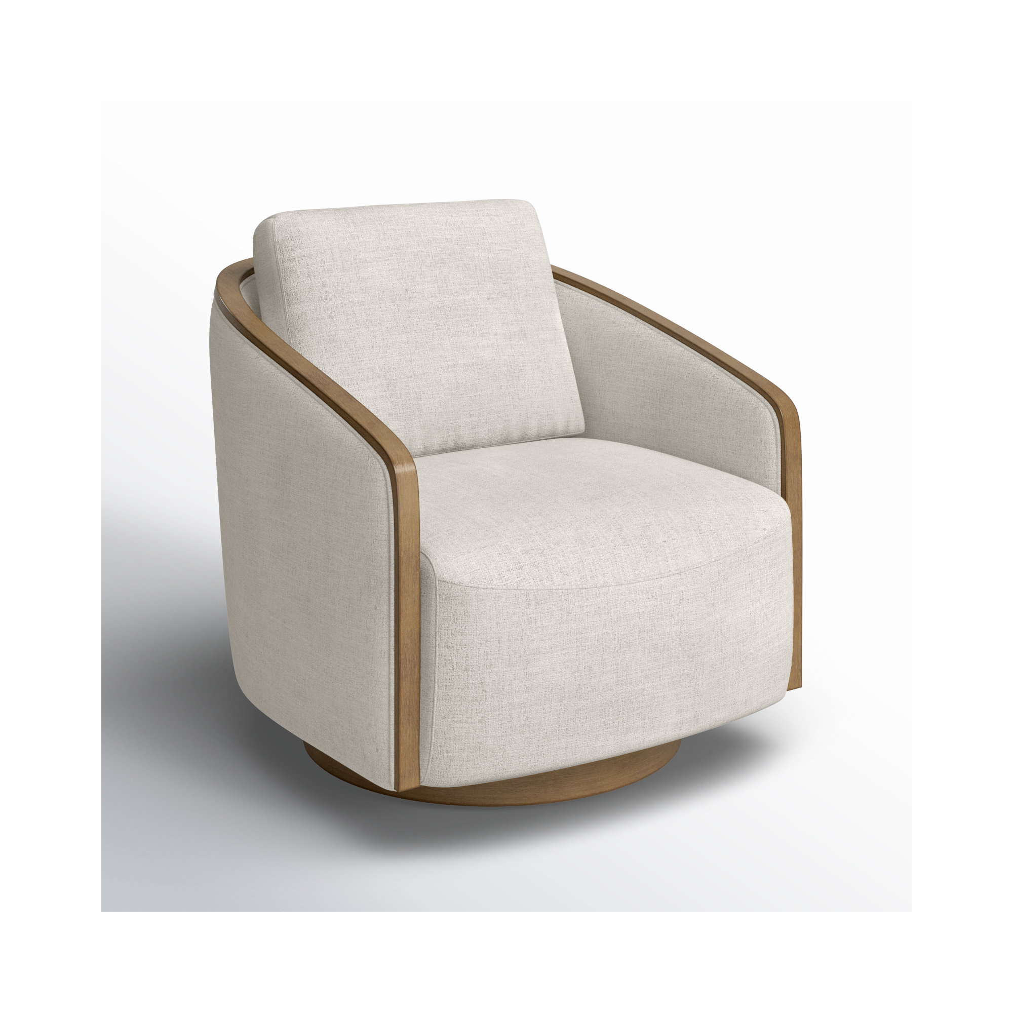 Nieve Upholstered Swivel Barrel Chair, Nathan Wheat Tweed