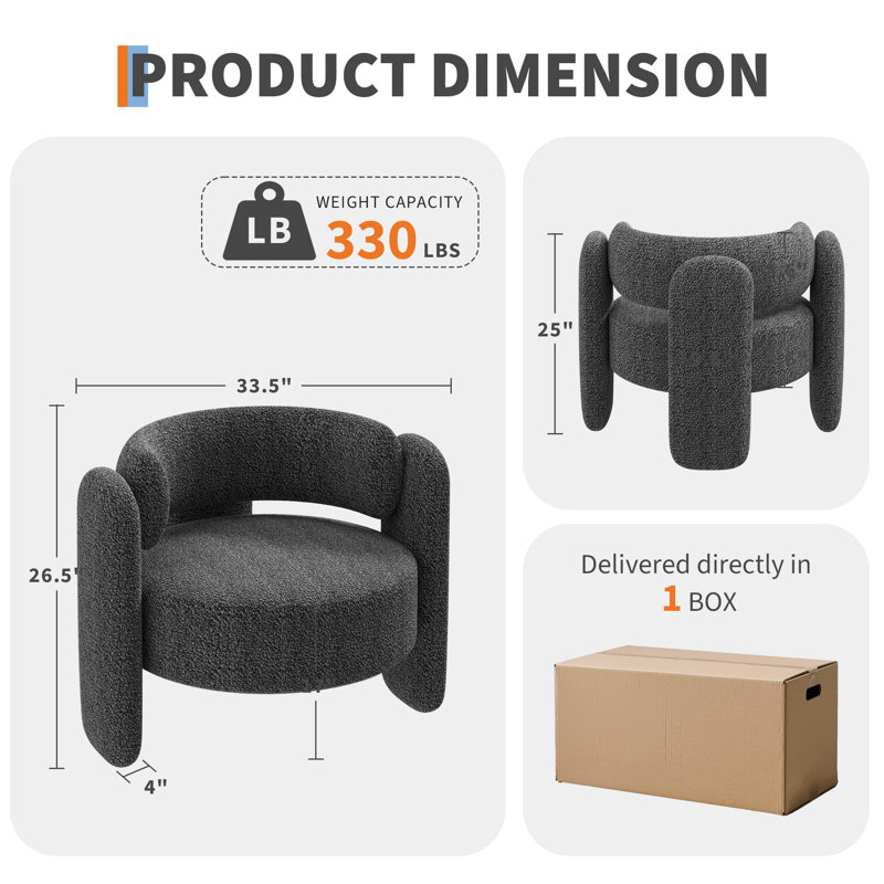 Ensemble de 2 chaises d'appoint Modern Barrel de style Mid-Century avec accoudoirs ronds et dossier ouvert
