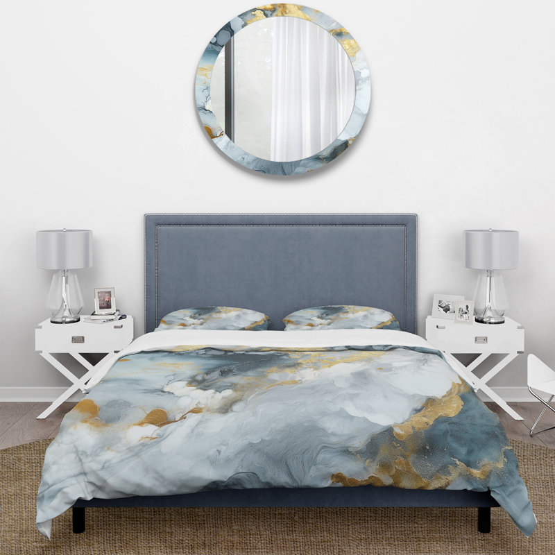 Ensemble de housse de couette Gray and Gold Tender, Housse de couette pour grand lit et 2 taies décor