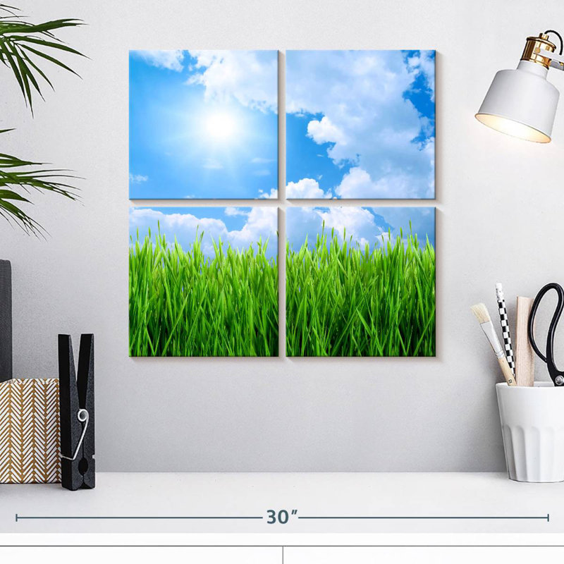 Champ d'herbe Harnek sous un ciel bleu, H 18 po x l 18 po