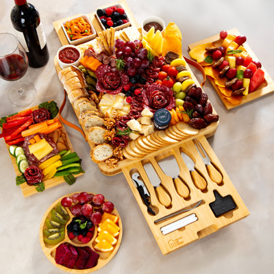 House Ur Home Bamboo Charcuterie Board Set – Hidden Drawers & Cheese Knives