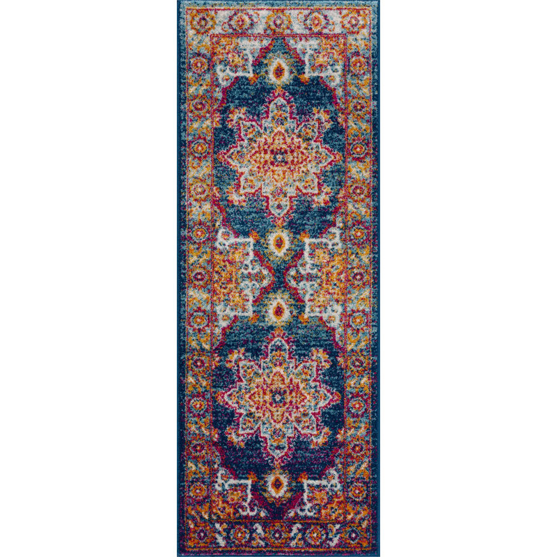Tapis bleu marine Azuela, Tapis de couloir 2 pi 7 po x 7 pi 3 po
