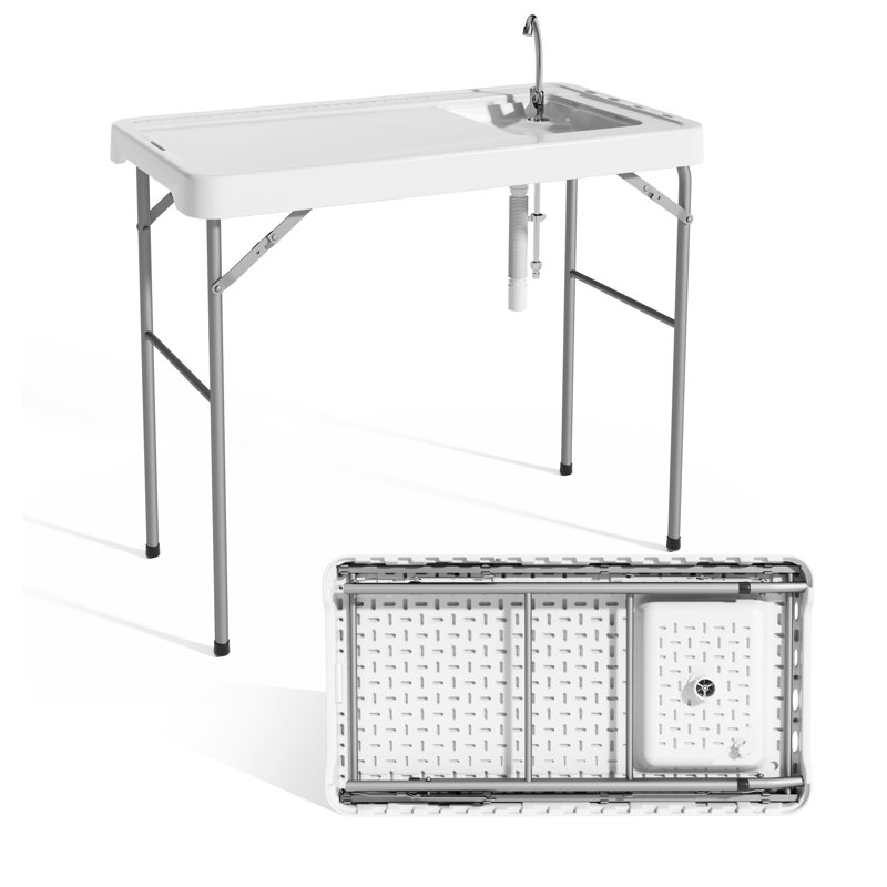 42.5" Fish Cleaning Table With Sink, Folding Outdoor Camping Table