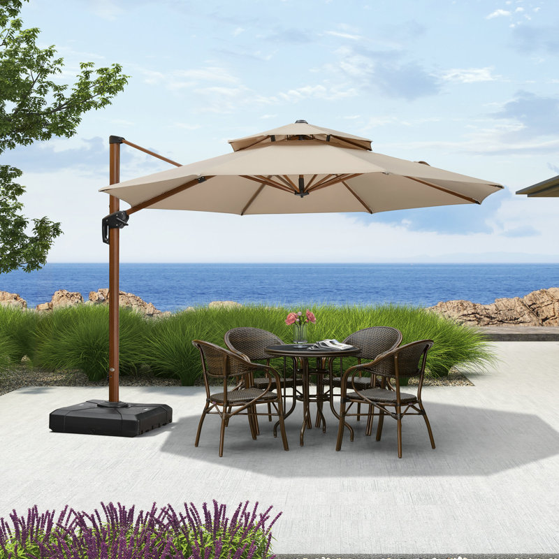 Parasol en porte-à-faux rond en bois 12 pi Brimley, beige, Beige