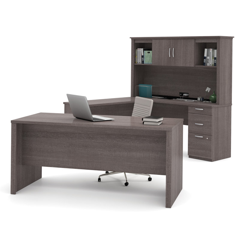 Bestar Logan U-Shaped Executive Desk - Bark Grey