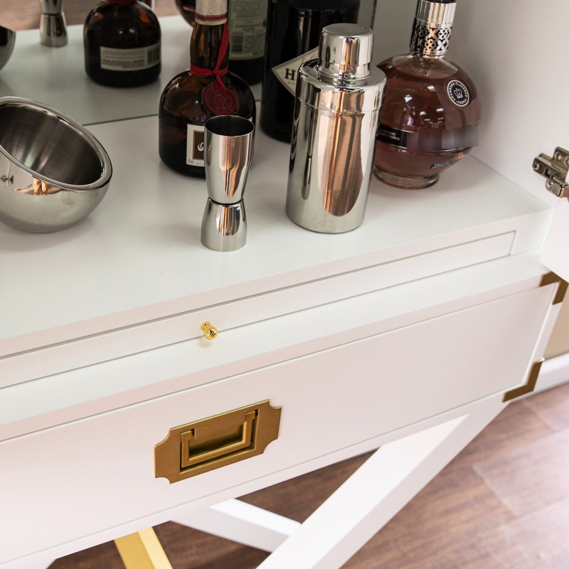 Grand organisateur de boissons blanc - paquet de 12 po de hauteur, mobilier de bar chic, profondeur de 30,32 po, accent doré
